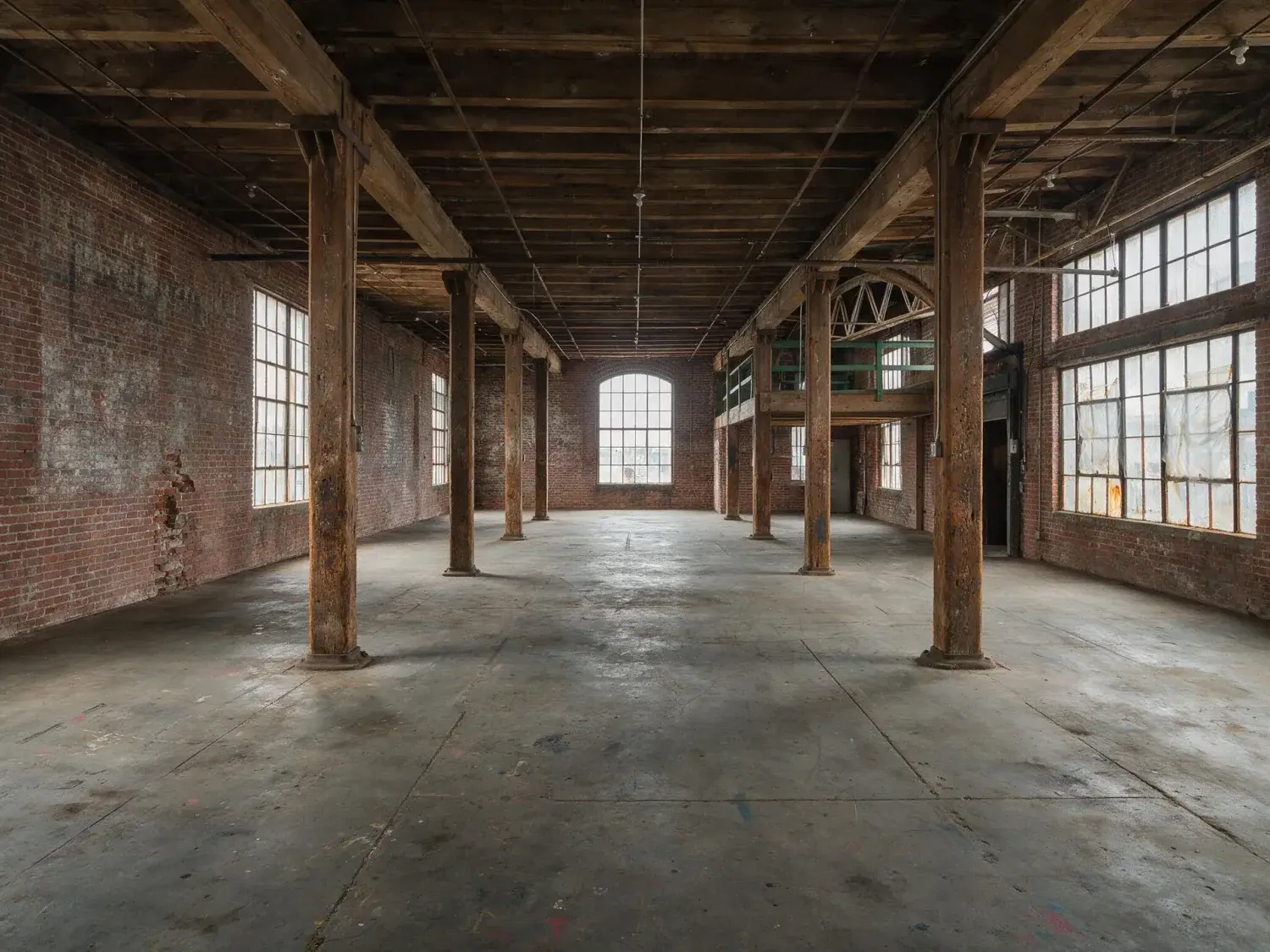 Before and after of a raw 1920s dallas brick warehouse shell is renovated into a class-a creative-office envelope, preserving the bones — original listing photo before editing