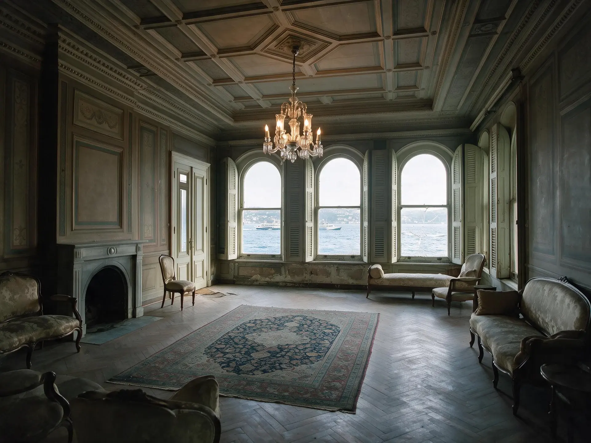 Before and after of a waterfront yali salon on the Bosphorus at Bebek, Istanbul. — enhanced by Plotpane