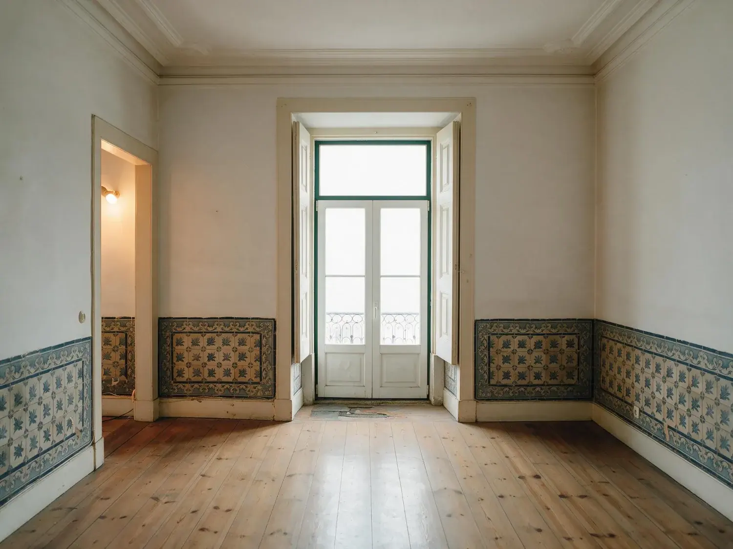 Before and after of a Príncipe Real apartment, dark inside with the river light blown out.