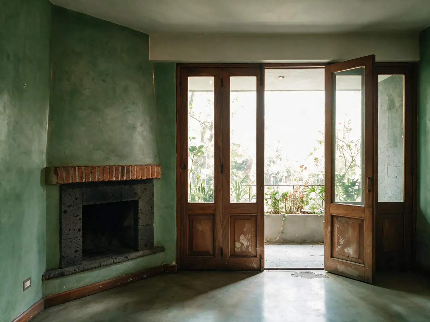 Before and after of a Polanco apartment, dim with the terrace doors overexposed. — enhanced by Plotpane