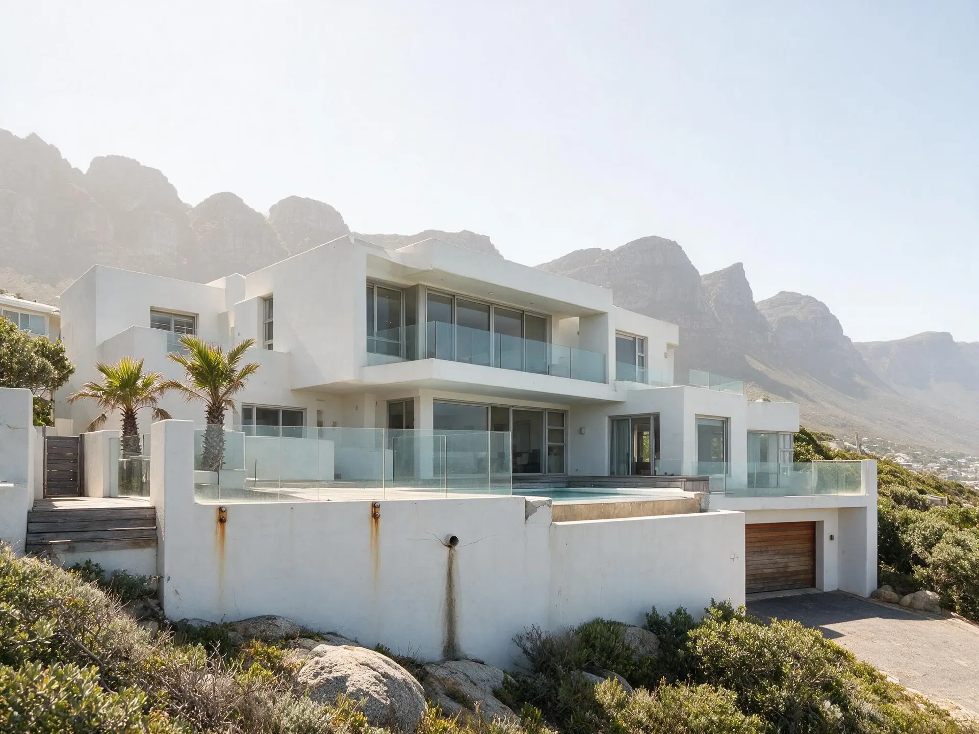 Before and after of an Atlantic seaboard house in Camps Bay, Cape Town, below Table Mountain. — original listing photo before editing