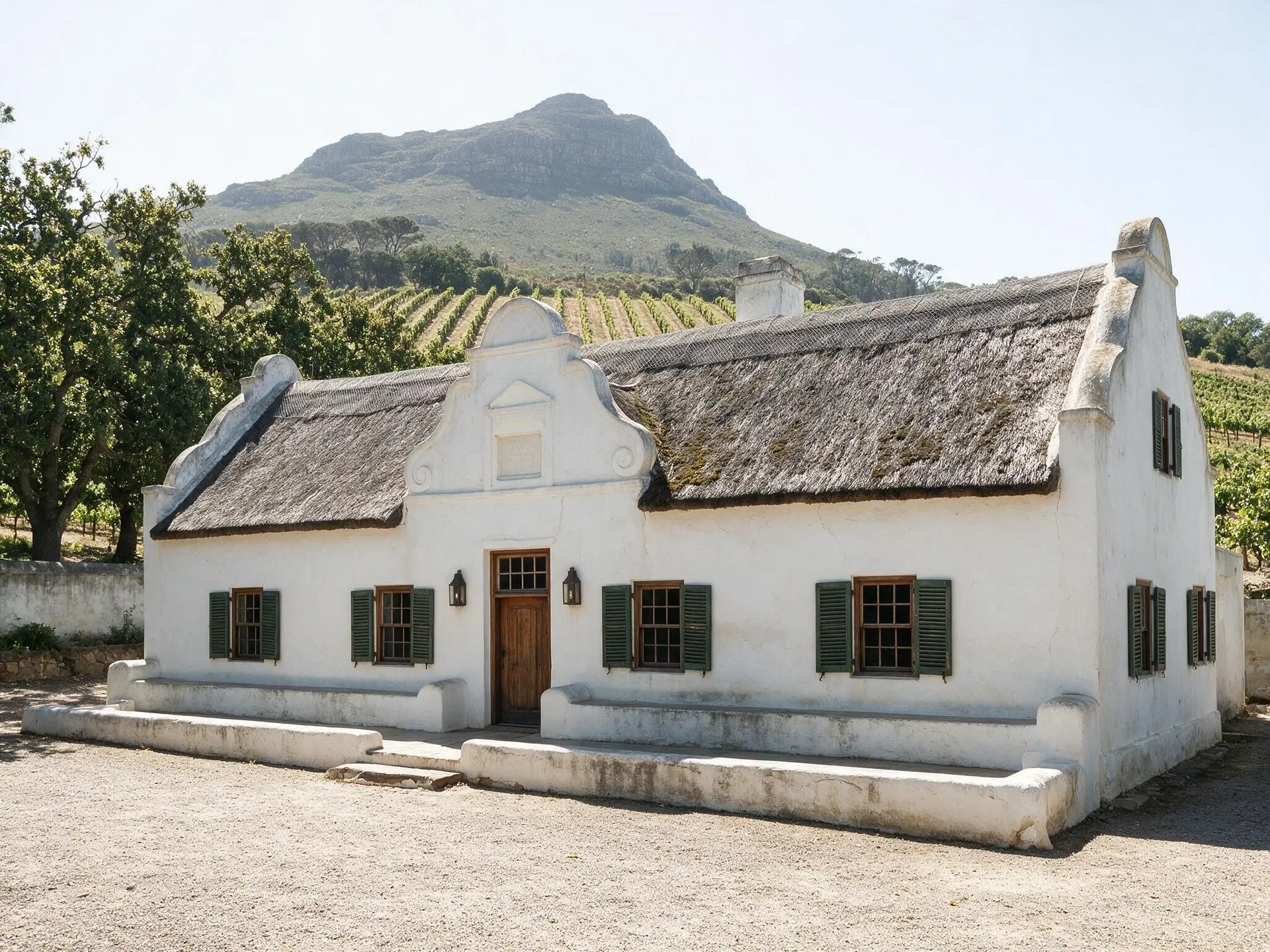 Before and after of a Cape Dutch gabled homestead in Constantia, Cape Town. — original listing photo before editing