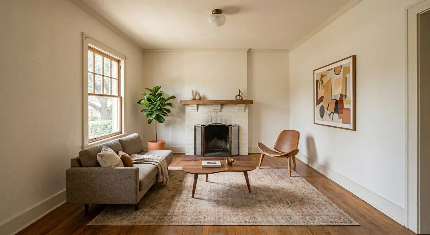 Same room, empty vs virtually staged — enhanced by Plotpane