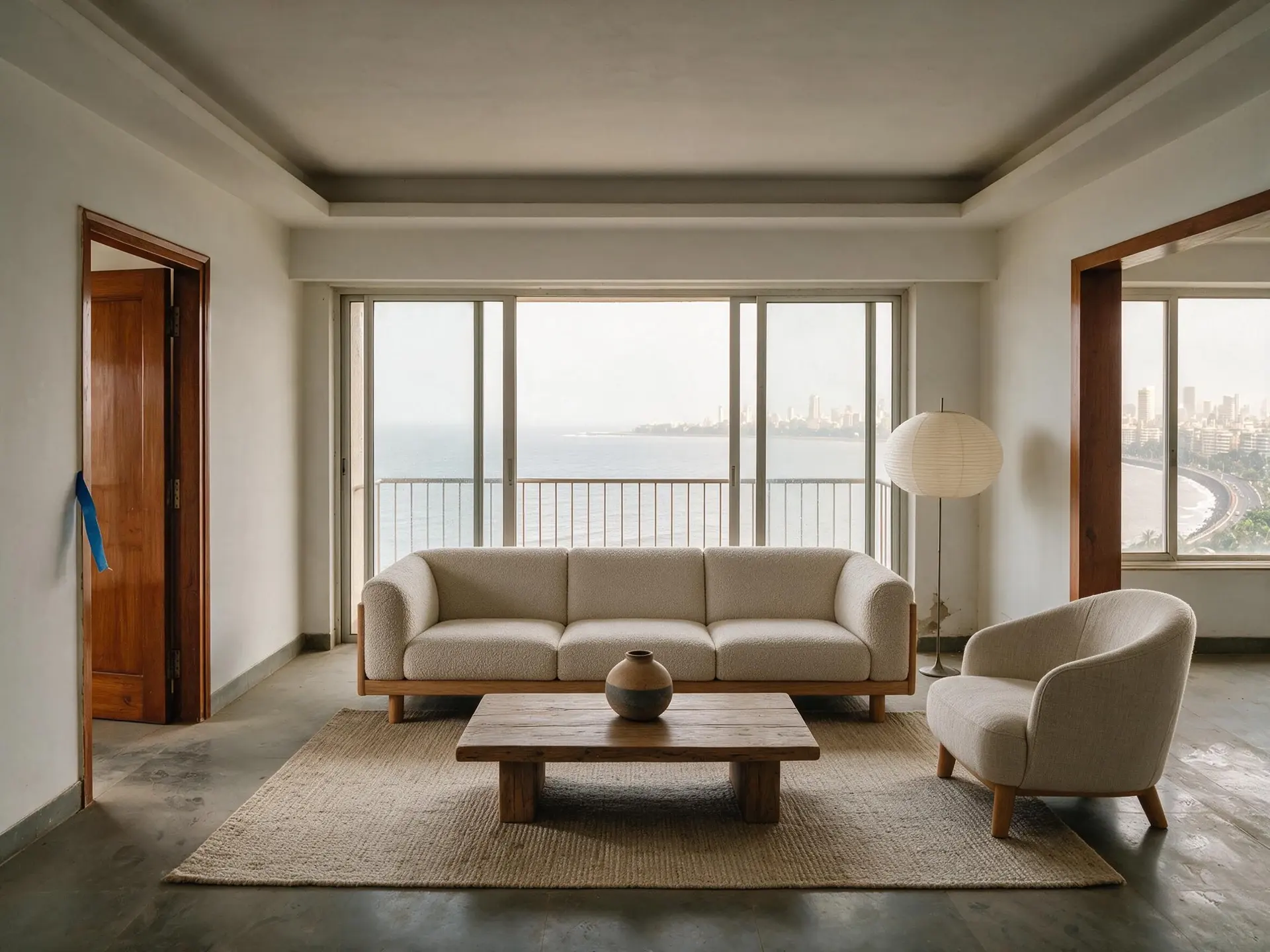 A brokerage listing photo before and after a single Plotpane render. — enhanced by Plotpane
