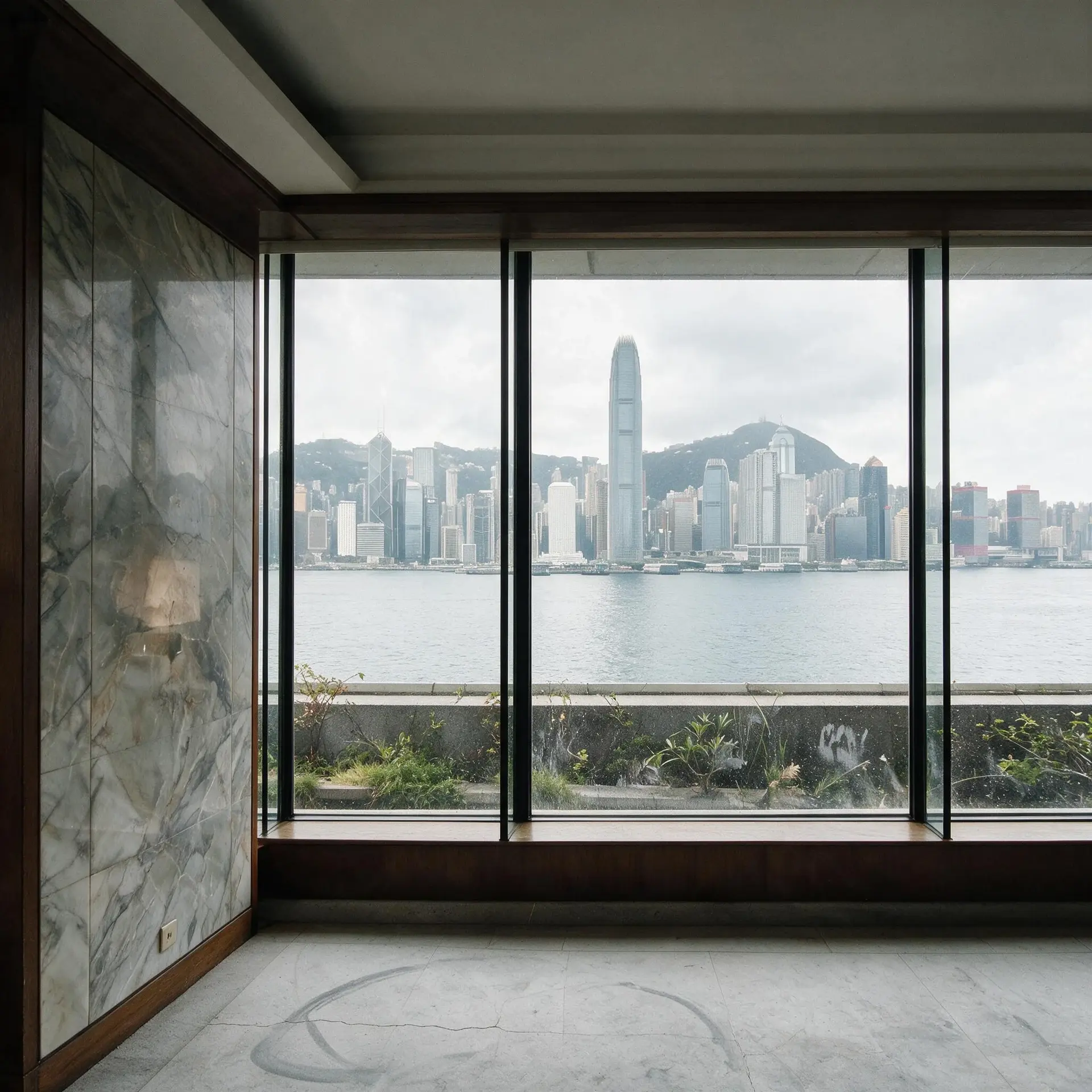 Before and after of a terrace apartment interior above Victoria Harbour on The Peak, Hong Kong. — enhanced by Plotpane